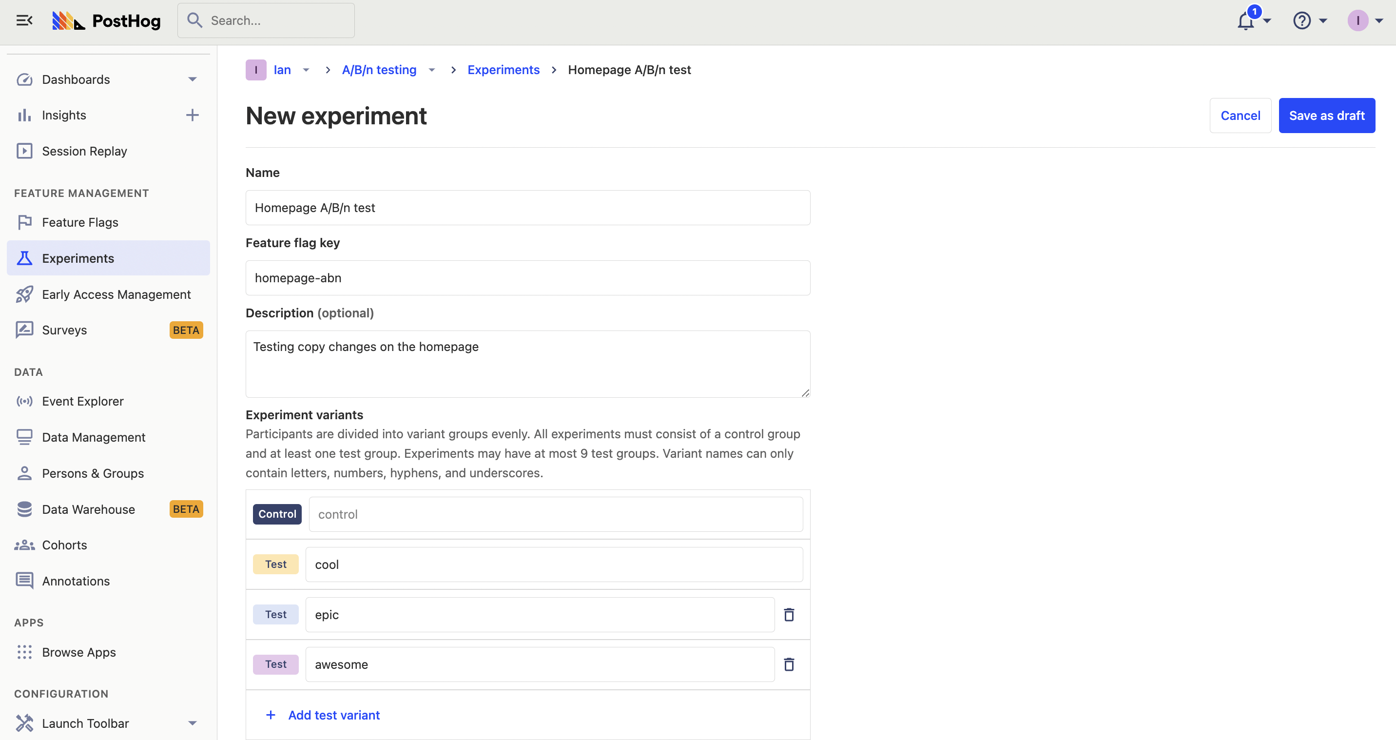 A/B/n experiment