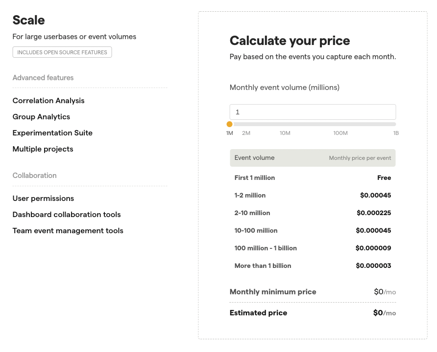 PostHog pricing calc