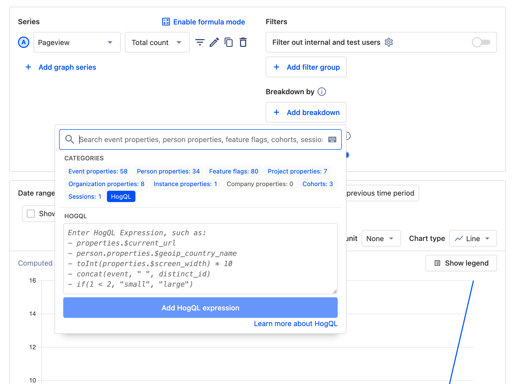 HogQL trends breakdown filter